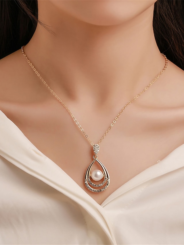 1set(1pcs Necklace1pair Earrings) Shiny Luxury Imitation Pearl Rhinestone Alloy Jewelry Set For Women's Party Evening Gift Daily